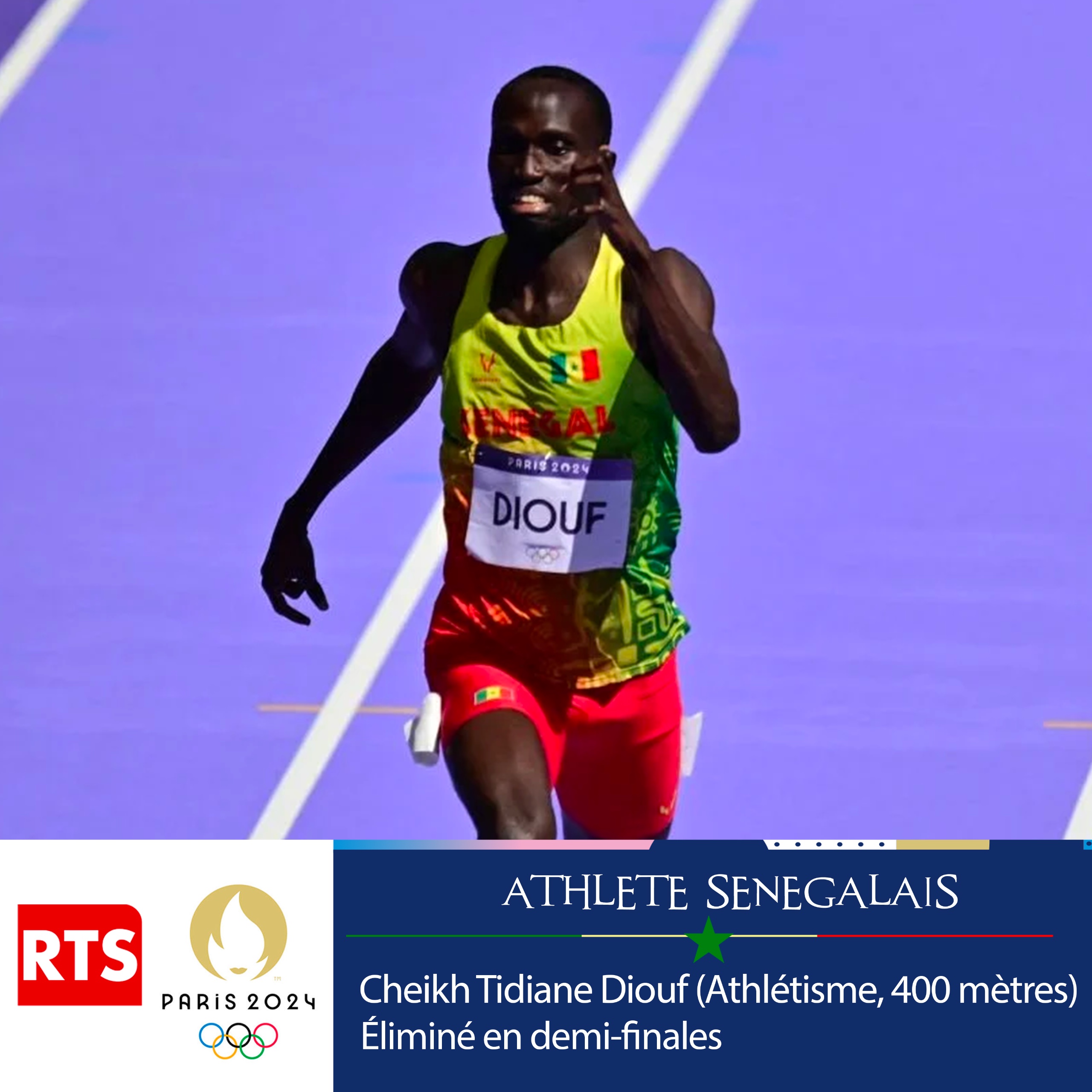 CHEIKH TIDIANE DIOUF ÉTABLIT UN NOUVEAU RECORD NATIONAL MAIS MANQUE LA FINALE DU 400 METRES AUX JO DE PARIS 2024