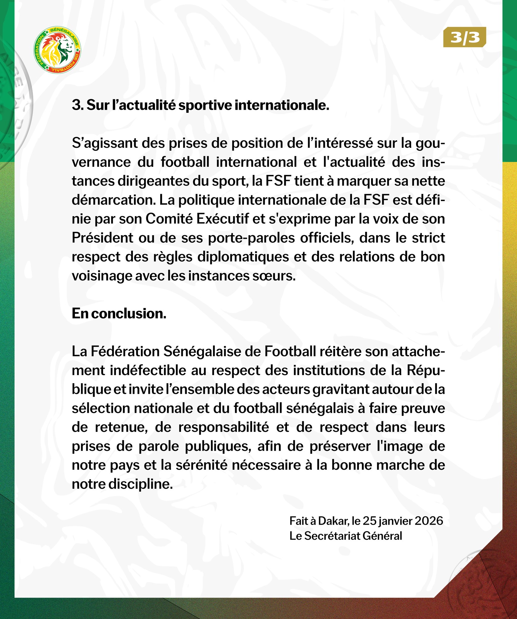 LA FSF CLARIFIE SA POSITION APRÈS LES PROPOS D’EL HADJI OUSSEYNOU DIOUF